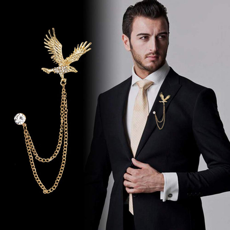 [Australia] - Huture 2 Packs Men's Eagle Brooch Lapel Pin Badge Hanging Chains Collar Brooches Pin for Career Suit Tuxedo of Shirts Tie Hat Scarf for Boyfriend Father Birthday Gold/Silver 