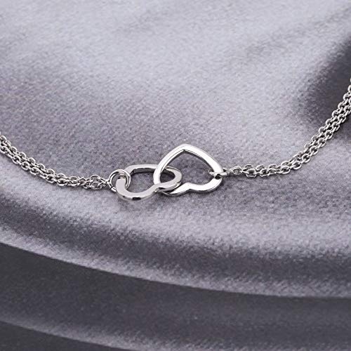 [Australia] - Vanbelle Sterling Silver Jewelry Interlinked Open Couple Heart Anklet with Rhodium Plating for Women and Girls 