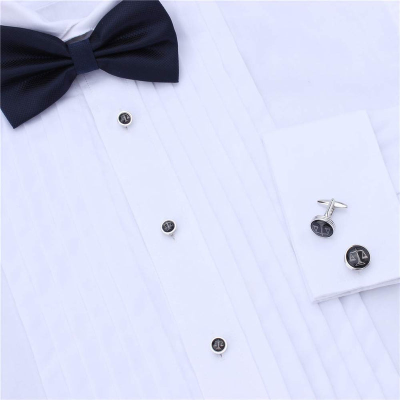 [Australia] - AMITER Mens Black Cufflinks and Studs Set for Tuxedo Dress Shirt - with a Auncel in The Black Onxy for Wedding Business Party Accessories silver 