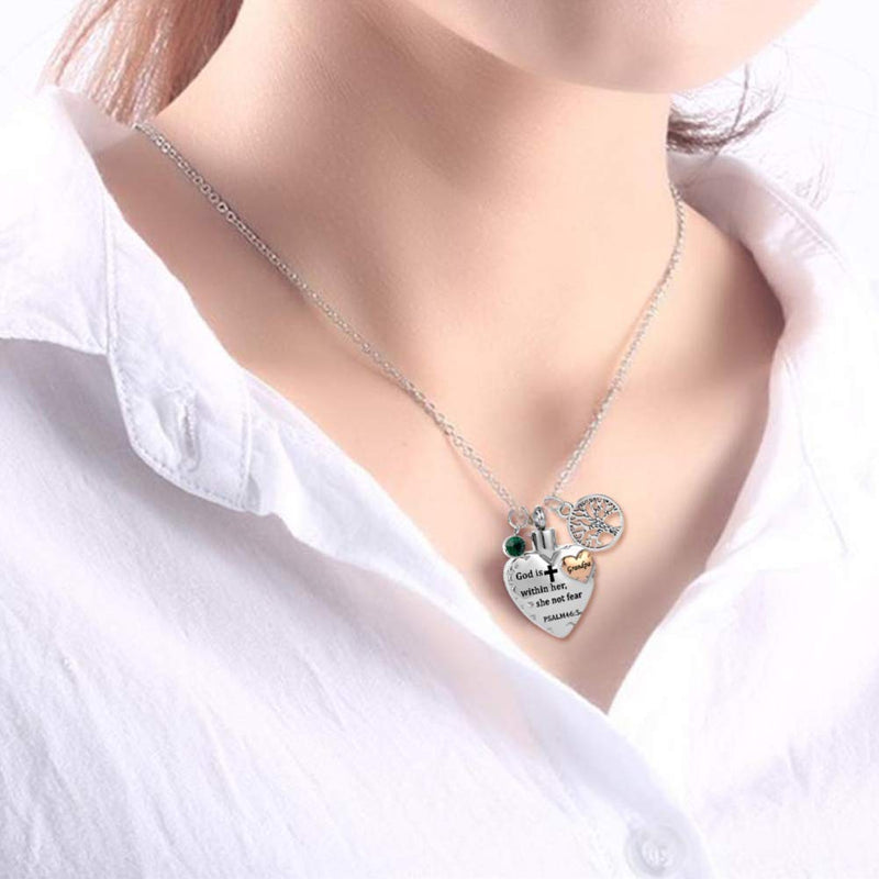 [Australia] - LuxglitterLin Double Heart Cremation Urn Necklace for Ashes Grandma Mom Dad Bible Lord's Prayer PSALM46:5 Urn Pendant 12 Birthstone Memorial Keepsake Ash Holder Jewelry Grandpa 