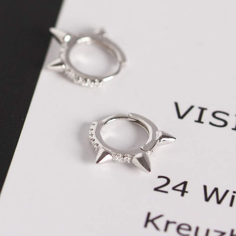 [Australia] - Small 8mm Cubic Zirconia Charm Dangle 925 Sterling Silver Gold Hoop Earrings Cartilage Helix Huggie Hinged Hoops Earrings With Drops Silver Spike Hoops 