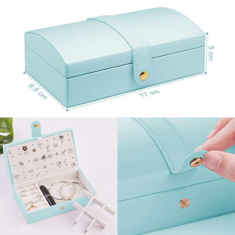 [Australia] - Travel Jewelry Organizer Box for Women LATIT PU Leather Jewelry Case Small Jewelry Storage Box Jewelry Display Holder for Rings, Earrings, Necklaces, Gift,6.7’’x3.7’’x2.36’’-Light blue Light blue 