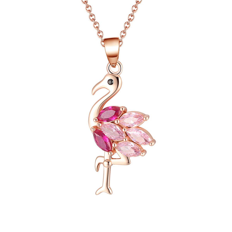 [Australia] - Pink Flamingo Bird Shape Rose Over Sterling Silver Pink CZ Stud Earrings Pendant Necklace for Women Girls Teens by Ginger Lyne Set 