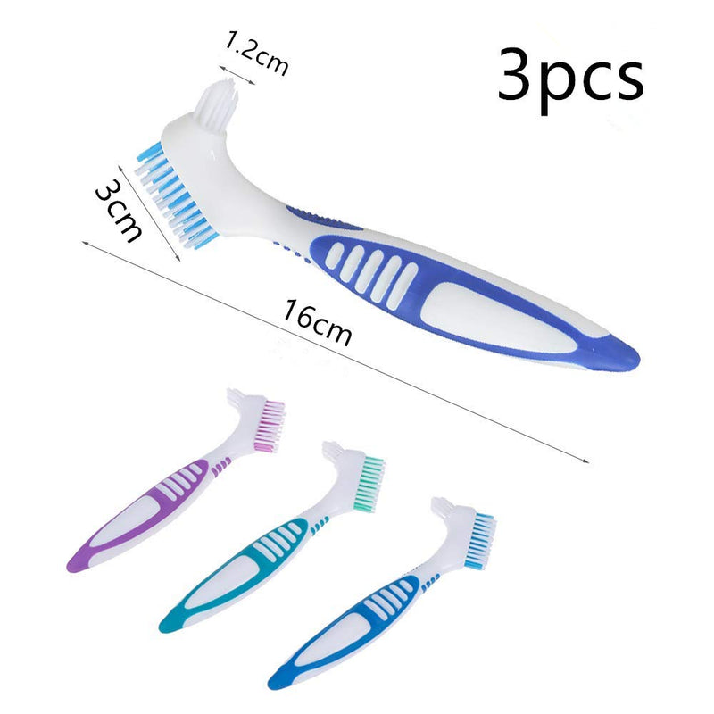 [Australia] - 3 Pcs Denture Cleaning Brush Portable Cleaning Brush False Teeth Brushes for Denture Care Denture Cleaner with Multi-Layered Soft Bristles and Dual Angled(3Colors) 