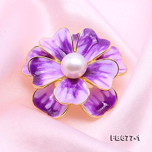 [Australia] - JYX Pearl Flower Brooch White 10mm Freshwater Cultured Pearl Pin Brooches Purple 