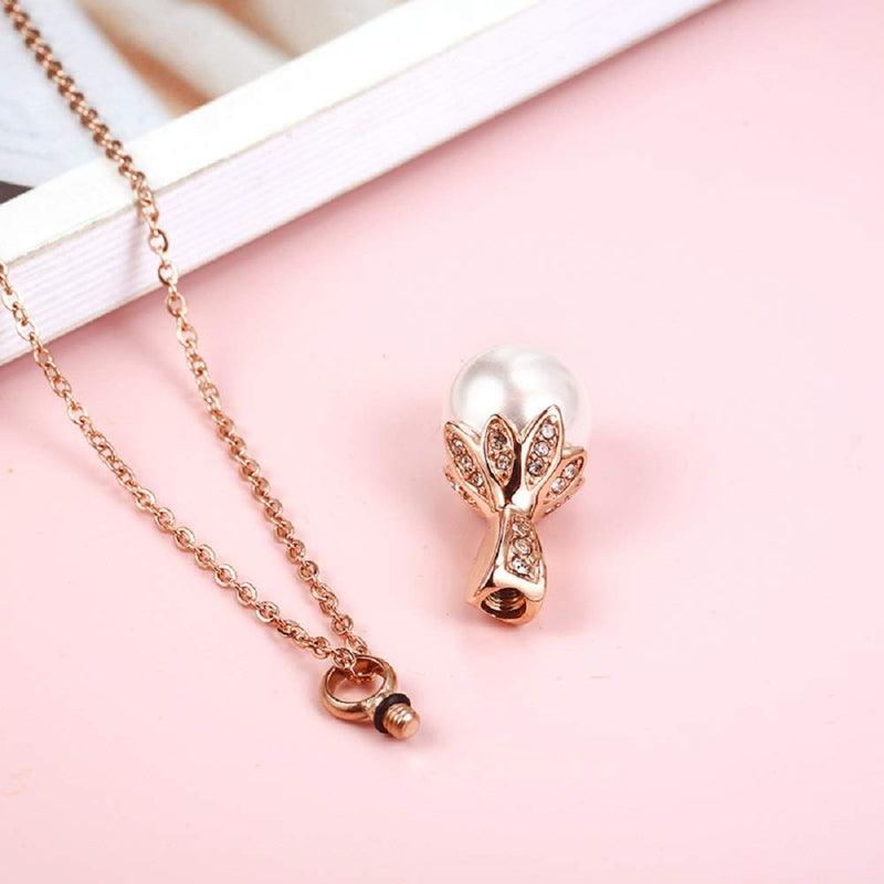 [Australia] - Muyuer Pearl Urn Necklace Pendant Hold Cremation Ashes Keepsake Memorial Jewelry Rose Gold 