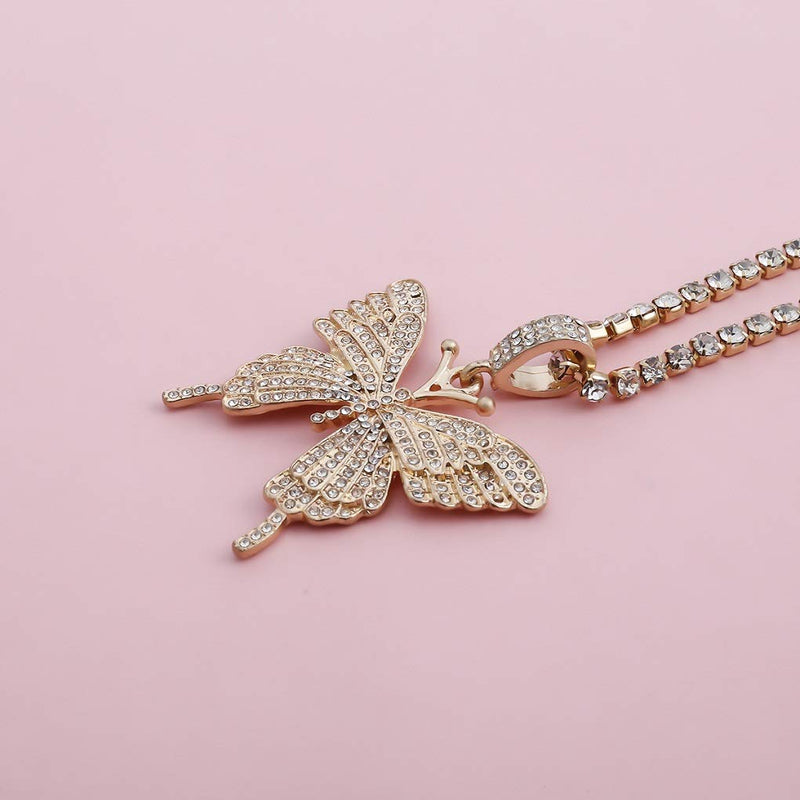 [Australia] - SUNSCSC Dainty Butterfly Choker Necklace Bling CZ Chain Butterfly Pendant Necklace for Women Girl Her Gift Golden big butterfly 