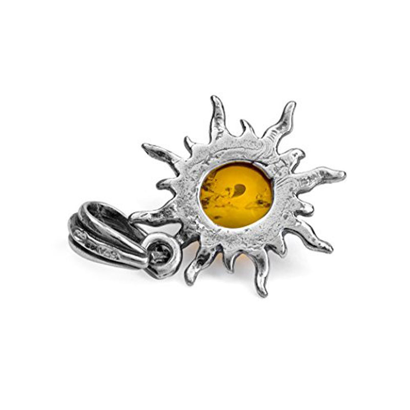 [Australia] - Light Amber Sterling Silver 925 Round Sun Pendant 