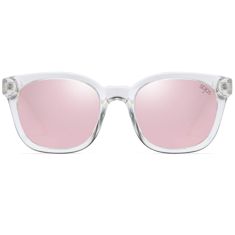 [Australia] - SOJOS Classic Square Polarized Sunglasses Unisex UV400 Mirrored Glasses SJ2050 C6 Transparent Frame/Pink Mirrored Lens Multicoloured 