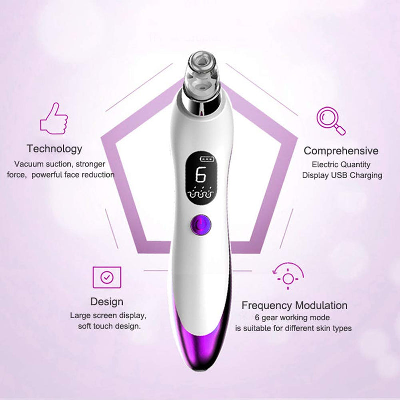 [Australia] - Blackhead Remover Vacuum - Lyrzzey Upgraded 6 in 1 Electric Facial Pore Deep Cleaner with LED Screen and 6 ReplaceableSuction Probes, USB Rechargeable Acne Extractor Tool Kit for Facial Skin 