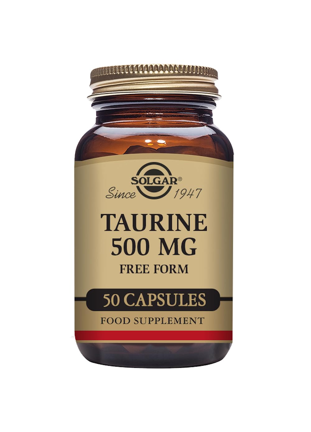 [Australia] - Solgar Taurine 500 mg Vegetable Capsules - Pack of 50 - Free from Sugar, Salt and Starch - Essential Amino Acid - Vegan and Gluten Free, Gold 