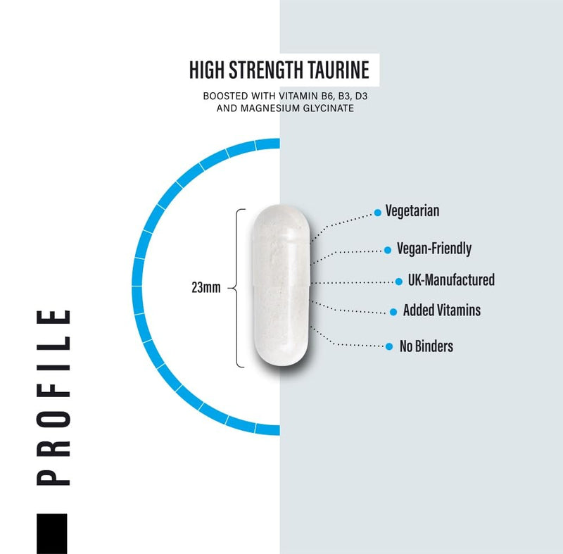 [Australia] - Taurine Supplement 1500mg Capsules Per Serving - Added Magnesium Glycinate, Vitamin B6, B3 and Vitamin D3-120 High Strength Taurine Capsules - (2 Capsules Per Serving) 