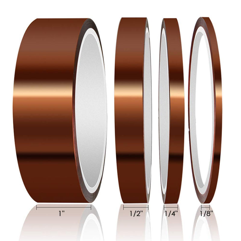 [Australia] - High Temp Tape, ELEGOO 4 Pack Polyimide High Temperature Resistant Tape Multi-Sized Value Bundle 1/8’’, 1/4’’, 1/2’’, 1’’ with Silicone Adhesive for Masking, Soldering etc. 