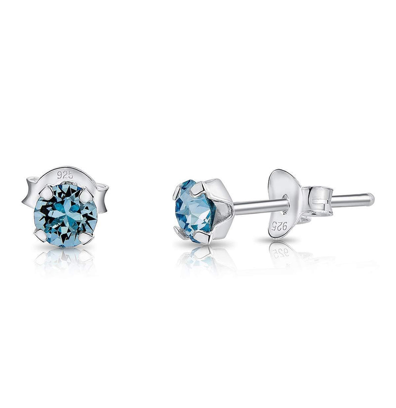 [Australia] - DTPSilver - 925 Sterling Silver * SMALL * Round Stud Earrings made with Glittering Crystals from Swarovski® Elements - Diameter: 4 mm - Many Colours to choose from Blue Aquamarine 