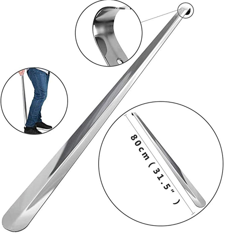 [Australia] - 31.5" Extra Long Shoehorn,Stainless Steel Shoe Horn,Long Handle Durable Metal Boot Horn with Hook 