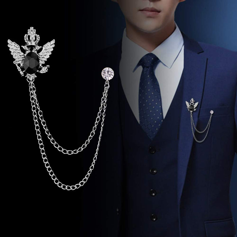 [Australia] - Huture 2PCS Men's Brooch Suit Pin Badge with Chains Brooch Buckle Chain Collar Lapel Pin for Men Shirt Collar Pin Chain Brooch Decoration Metal Brooch Pin Clips for Women Suit Tuxedo Tie Hat Scarf 