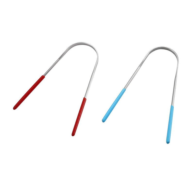 [Australia] - Vtrem Tongue Scraper Stainless Steel 2 Pack Tongue Cleaner Reusable Lifetime Dental Scrapers Get Rid of Bacteria and Bad Breath, (Blue & Red) Blue & Red 