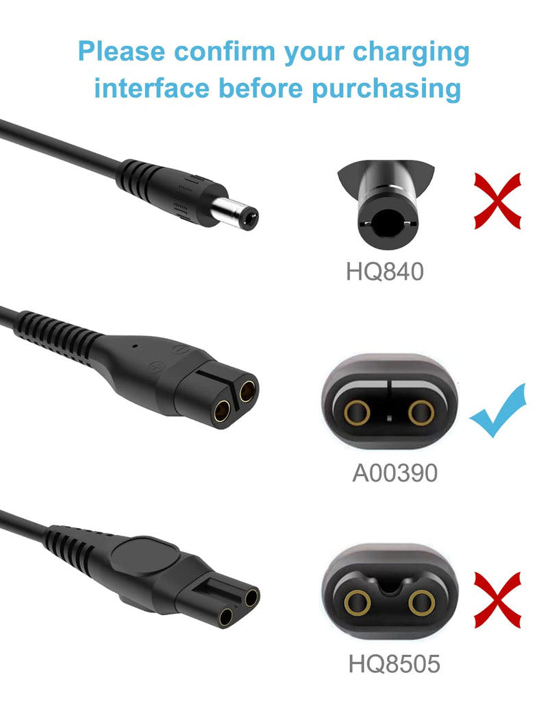 [Australia] - Philips One Blade USB Charger, A00390 Oneblade Power Cord Cable for Phillips Shaver and Trimmer QP2520, QP2620, MG5730/33, MG5730/35, Series 1000, Series RQ300, MG3722, QG3320 Black 