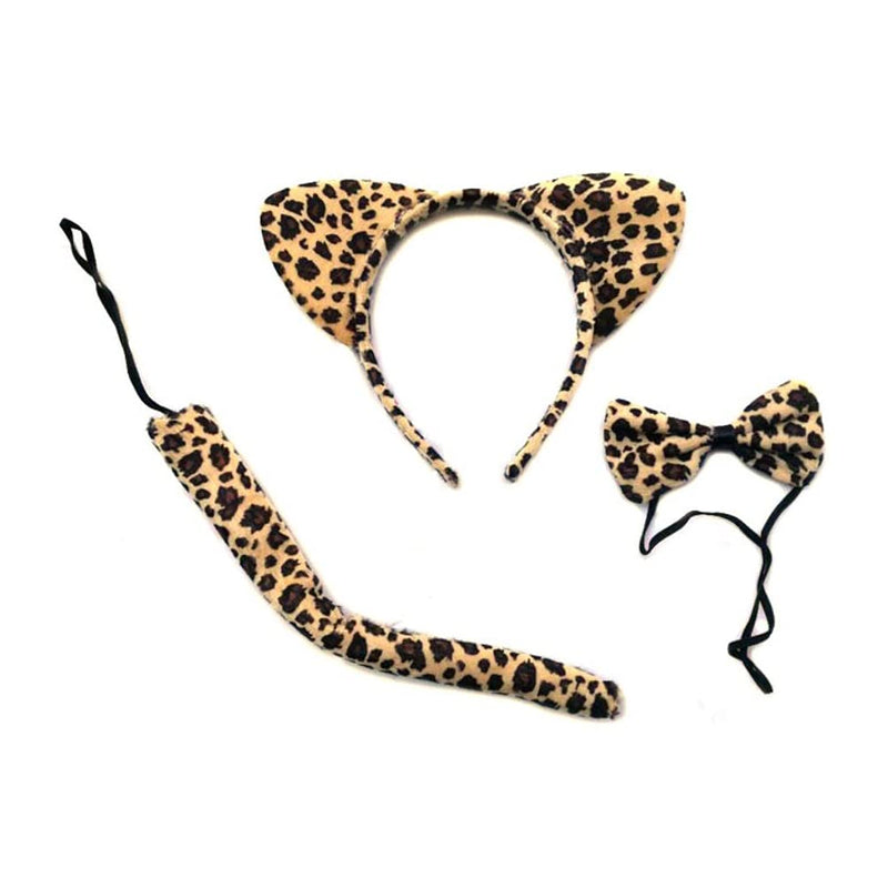 [Australia] - Set of 3 Pcs Animal Costume Set Leopard Ears Headband and Tail Bow Tie Childrens Performance Accessories for Fancy Dress Cosplay Party (Leopard) 