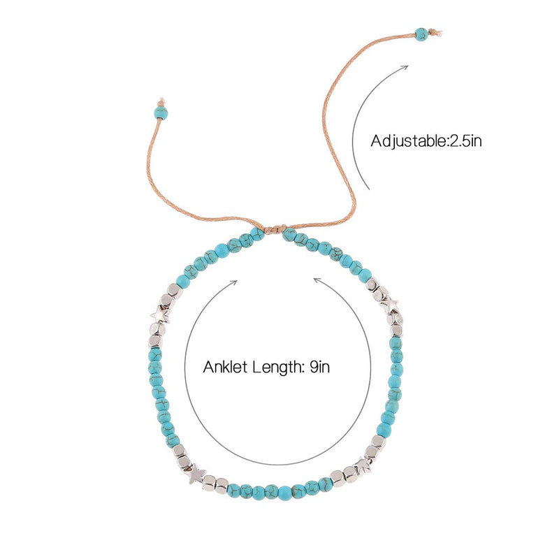 [Australia] - Fangsen Bohemian Wax Rope Turquoise Star Beaded Anklet Jewelry Anklet Chain Foot for Women and Girls Brown 