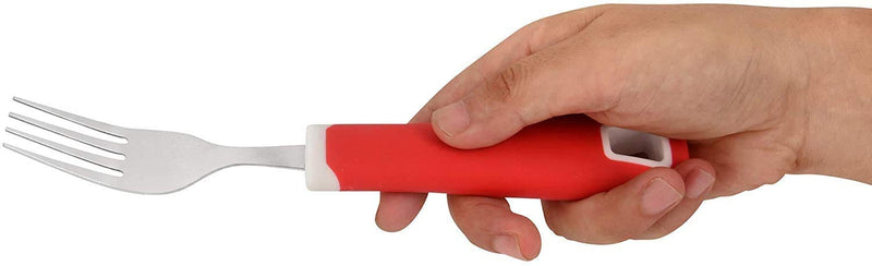 [Australia] - Special Supplies Adaptive Utensils 5-Piece Set Non-Weighted, Non-Slip Handles for Hand Tremors, Arthritis, Parkinson’s or Elderly Use - Stainless Steel Knife, Rocker Knife, Fork, Spoons - Red 