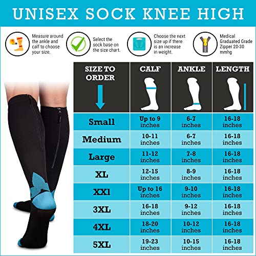 [Australia] - Graduated Compression Knee High Socks for Women & Men With Zipper 20 30 mmhg Medium 