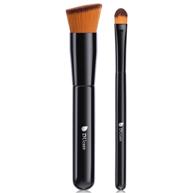 [Australia] - DUcare 2Pcs Foundation Brush and Concealer Brush Professional Flat Top Kabuki Brush for Face Synthetic Liquid Blending Mineral Powder Makeup Tools 