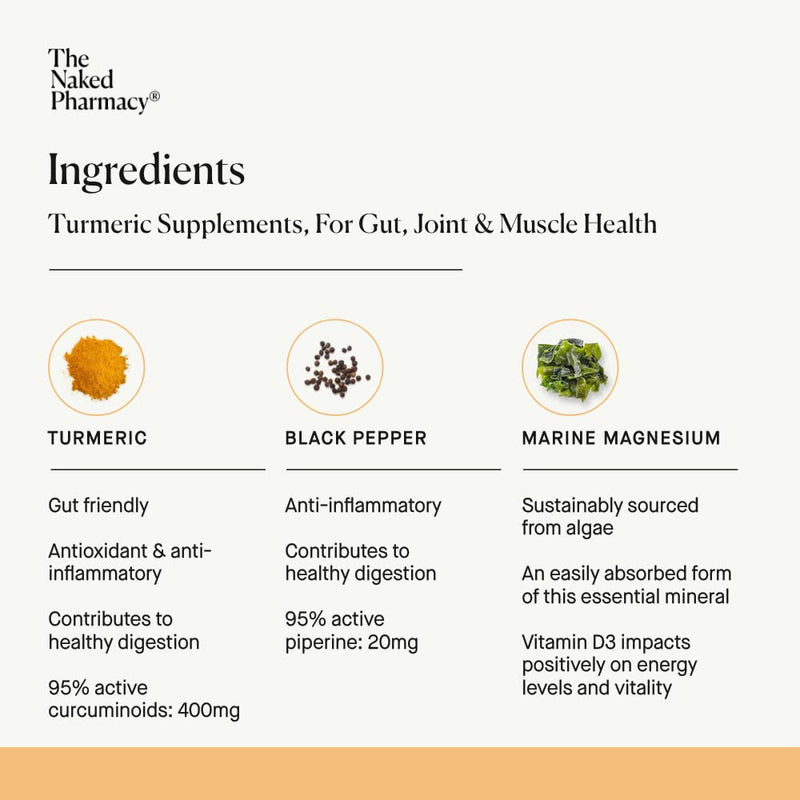 [Australia] - The Naked Pharmacy | Natruflex Turmeric Supplements | with Black Pepper & Marine Magnesium | for Gut, Joint, Muscle Health | 60 Capsules 60 Count (Pack of 1) 