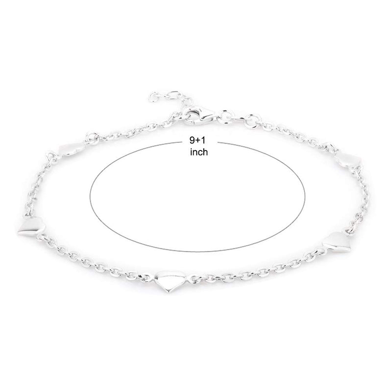 [Australia] - Vanbelle Sterling Silver Jewelry Puffed Heart Anklet with Rhodium Plating for Women and Girls 