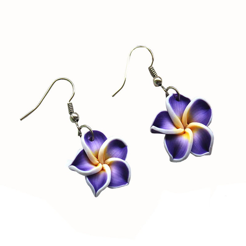 [Australia] - Donau Plumeria Hawaii Flower Polymer Clay Earrings Pendant Necklace Jewelry Sets 18Colors Purple 2 