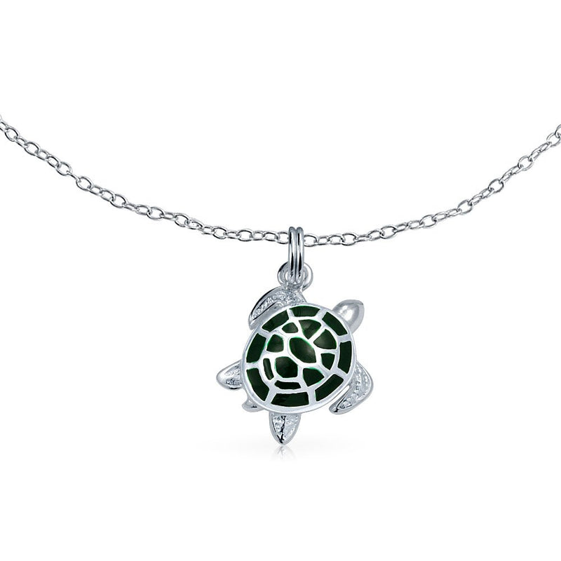 [Australia] - Green Turtle Enamel Nautical Dangle Charm Anklet Link Ankle Bracelet For Women 925 Sterling Silver 9 To 10 Inch 