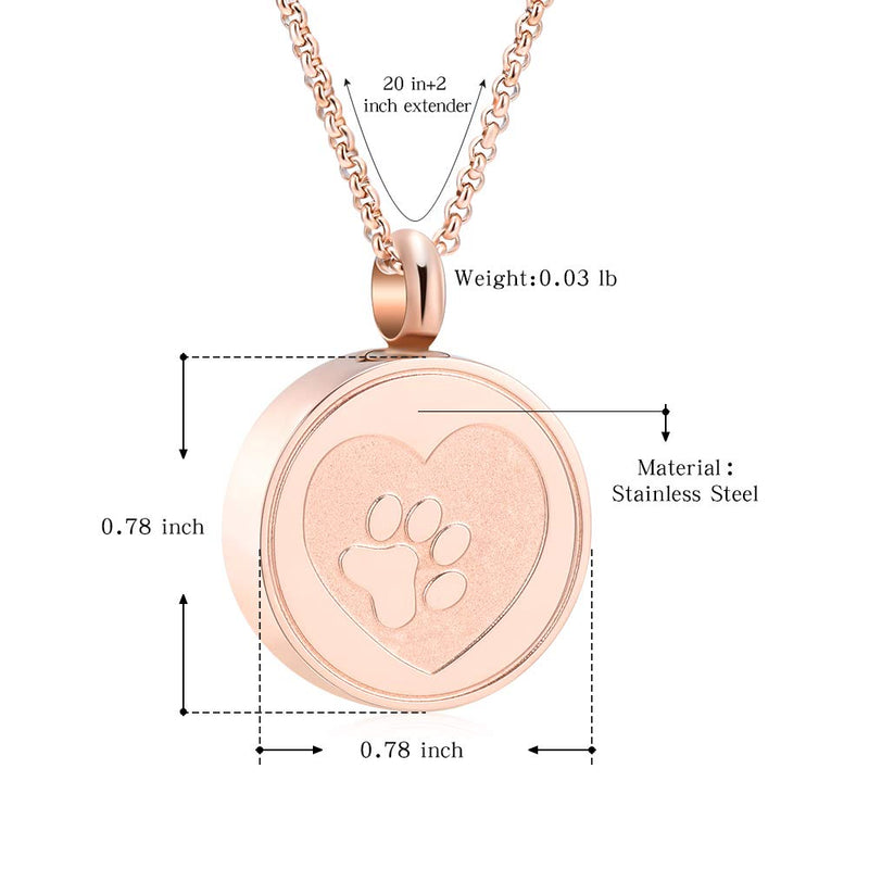 [Australia] - Hearbeingt Dog Paw Keepsake Necklaces Cat Memorial Pendant, Stainless Steel Cremation Jewelry for Ashes for Pet Rose gold 