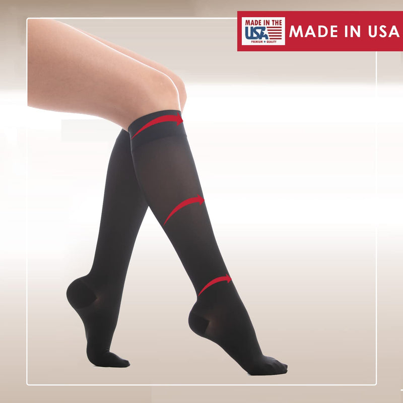 [Australia] - Medicella Premier Closed Toe Knee High Compression Socks for Women 20-30 mmHg Made in USA Medical Quality Sheer Firm Pressure Support Circulation & Travel (Large, Black) Large 