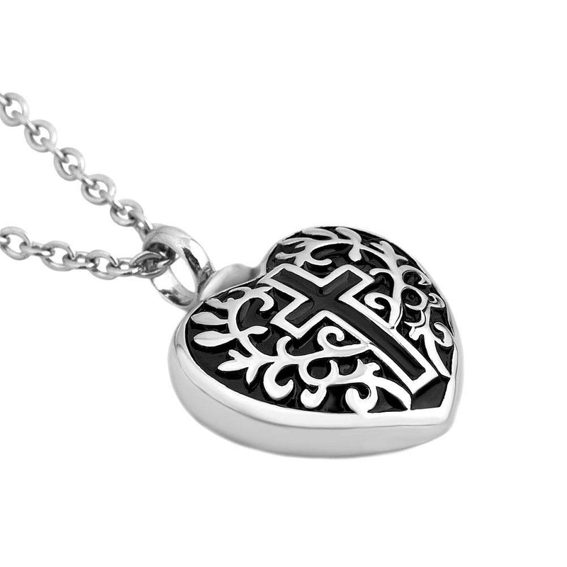 [Australia] - Infinite Memories Urn Necklace for Cremation Ashes Memorial Keepsake Cross Flowers Dog USA Flag Footprint & Love Heart Shapes Pendants Men Women Love Heart (Cross) 