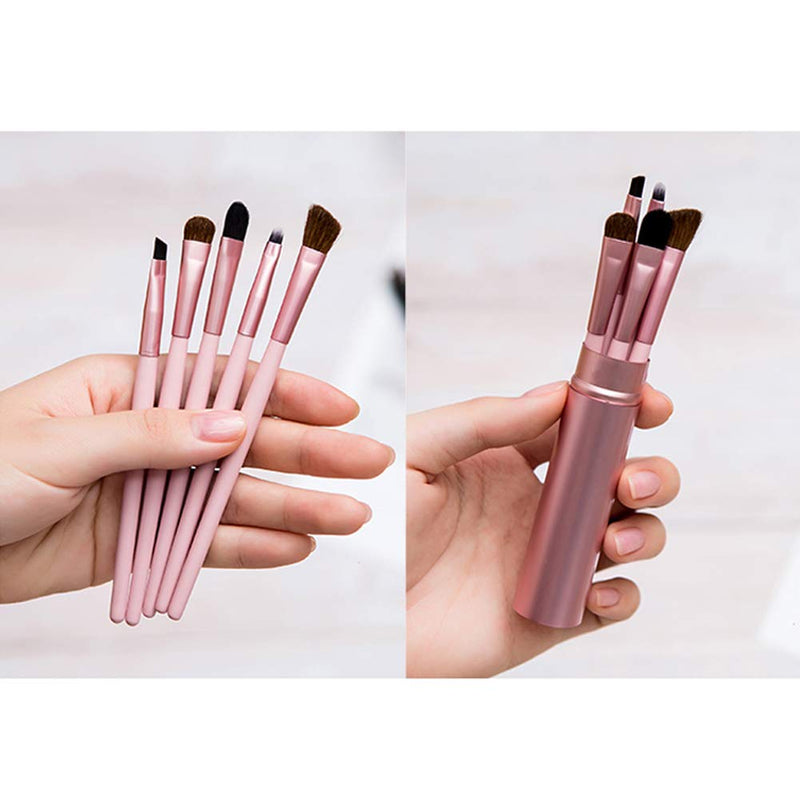 [Australia] - AKOAK 5Pcs/set Travel Portable Mini Eye Makeup Brush Set Apply Eyeshadow Eyeliner Eyebrow Brush Lip Makeup Brush Set Makeup Tools (pink) pink 