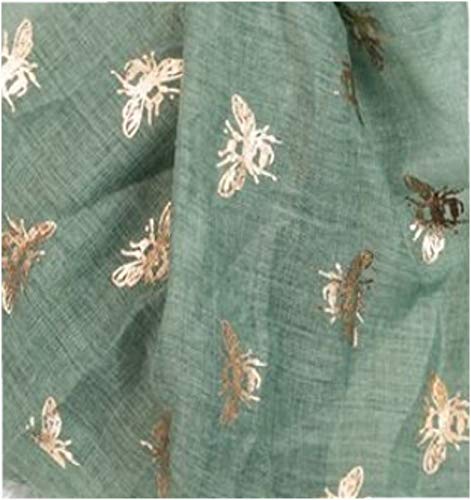 [Australia] - LilyRosa® Bee Scarf Bumble Bees Grey Blue Silver Pink Rose Gold Bees Shawl Wrap Green 
