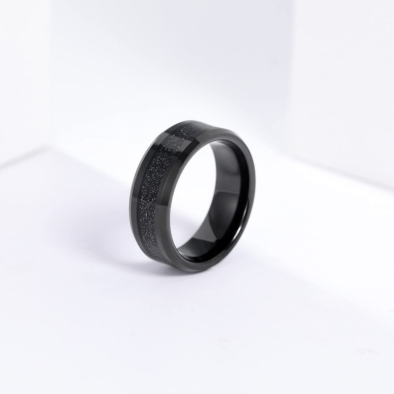 [Australia] - SHINYSO Mens 8mm Tungsten Rings Black Silk/Black Sandstone Inlay Wedding Band High Polished Beveled Edges Size 7-13 8mm-black-sandstone 