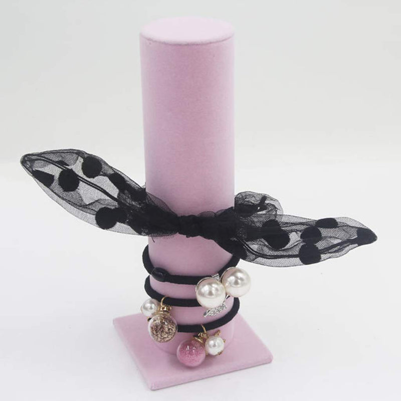 [Australia] - FRECI Velvet Vertical Tower Jewelry Bracelet Display Stand Bangle T-Bar Display Holder Rack Closet Organizer Tower Scrunchie Hair Band Holder - Pink 