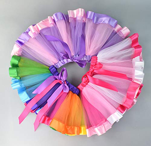 [Australia] - Layered Rainbow Tutu Skirt Costumes Set with Hair Bows Clips and Satin Sash for Girls Birthday Party Dress up (Purple Rainbow, M,3t~4t) Purple Rainbow M,2t~4t 