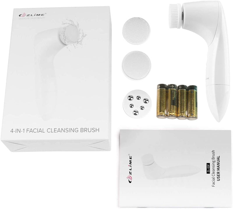 [Australia] - Facial Cleansing Brush,ZLiME 4 in 1 Waterproof Face Cleansing Spin Brush Set for Deep Cleansing,Gentle Exfoliating,Makeup Remove& Face Massaging(White) White 