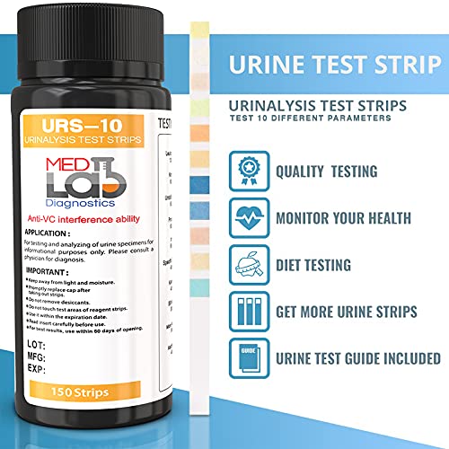 [Australia] - 10 Parameter Urine Test Strips for Urinalysis(150 Cnt) in Sealed Pouches. Tests for Ketosis, pH, Protein, UTI, Kidney and Liver Function 