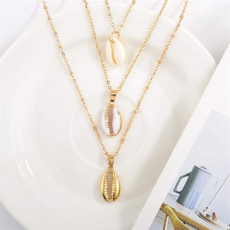 [Australia] - YienDoo Bohemia Multi-layer Necklace Fashion Natural Shell Alloy Shell Pendant Gold Chain Jewelry For Woman and Girls 