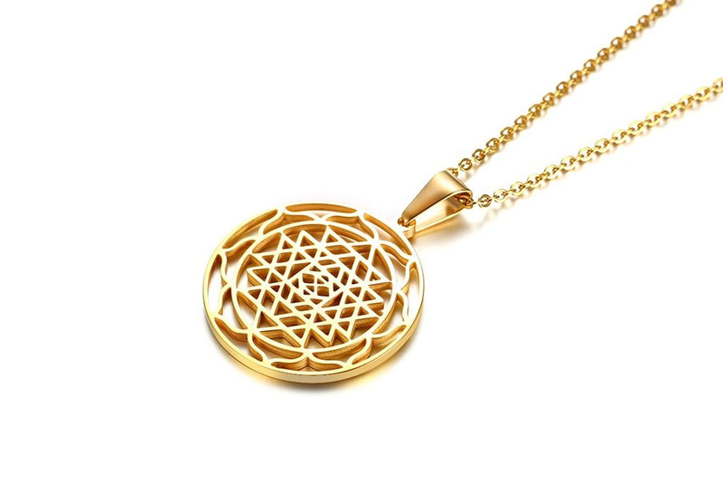 [Australia] - Stainless Steel Hinduism Symbol Sri Yantra Chakra Amulet Talisman Pendant Necklace,Meditation Jewelry Gold Plated 