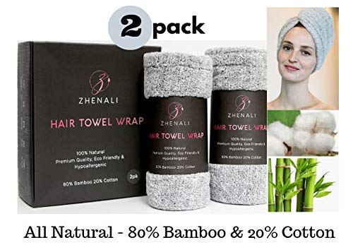 [Australia] - Zhenali Hair Drying Towel Wrap for Women. 2 Pack - Bamboo and Cotton Hair Towel for Drying Your Hair Naturally. Ultra- Soft, Super Absorbent Bath Turban for Thick, Long, Short or Curly Hair. 