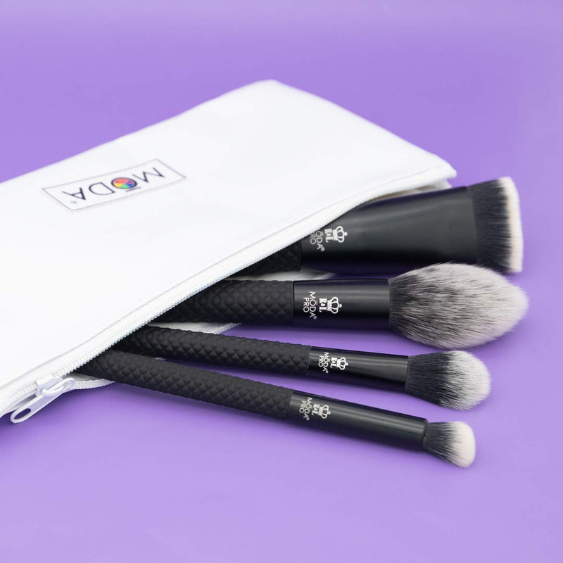 [Australia] - MODA Pro Sculpt & Glow 5pc Makeup Brush Set with Pouch, Includes, Radiance, Sculpt, Glow and Precision Angle Brushes, Black 