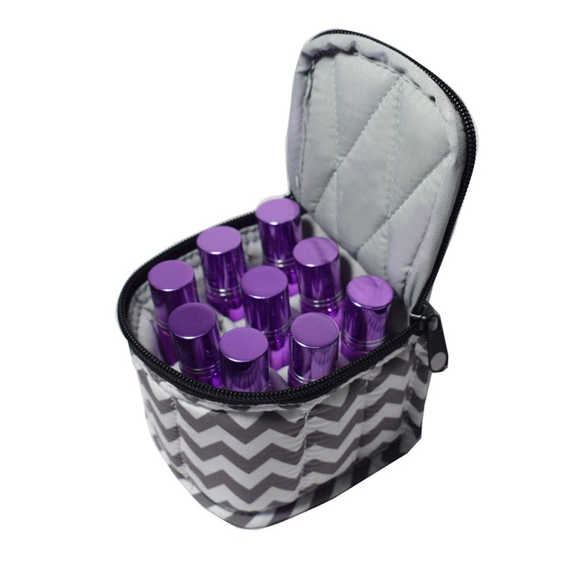 [Australia] - 9 Bottles Essential Oil Carrying Case Shockproof Essential Oils Organizer Travel Bag Suitable for 5ml,10ml,15ml Bottles or 10ml Roller Bottles with Portable Handle and Double Zipper (Chevron Grey) Chevron Grey 