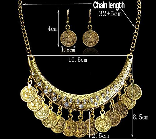 [Australia] - MIXIA Dancing Gypsy Jewelry Ethnic Coin Bib Necklace Drop Earring 2 Pcs Jewelry Set Women Exotic Bohemian Accessories Antique gold 