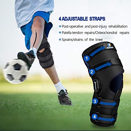 [Australia] - HINGED Knee Brace,16”Tall Breathe Rebound Wrap Knee Support,Stabilizer for Arthritis,Ligament Sprains,Knee Compression,Pain Relief Leg Brace (L fit Upper 23-25"/Lower 15-18.5") Black Large (Pack of 1) 