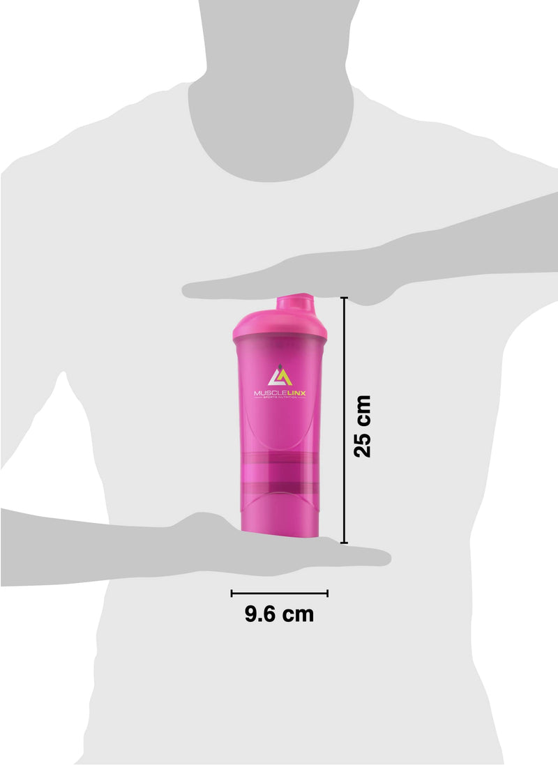 [Australia] - Pink Protein Shaker Plus Storage Screw top 100% Leak Proof Drinks Bottle 500ml to 700ml by Musclelinx Pink Transparent Plus Storage 
