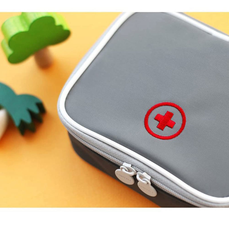[Australia] - SwirlColor Portable First Aid Pouch Small Pill Organiser Easy Carry Empty Medicine Container With Multi-pocket for Travel 13x10x4cm (Grey) 